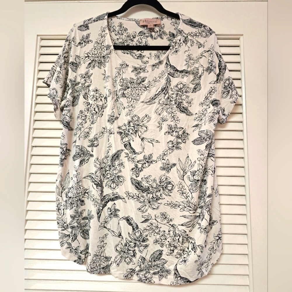 Philosophy - (Plus-Size) White & Black Short-Sleeve Floral Top